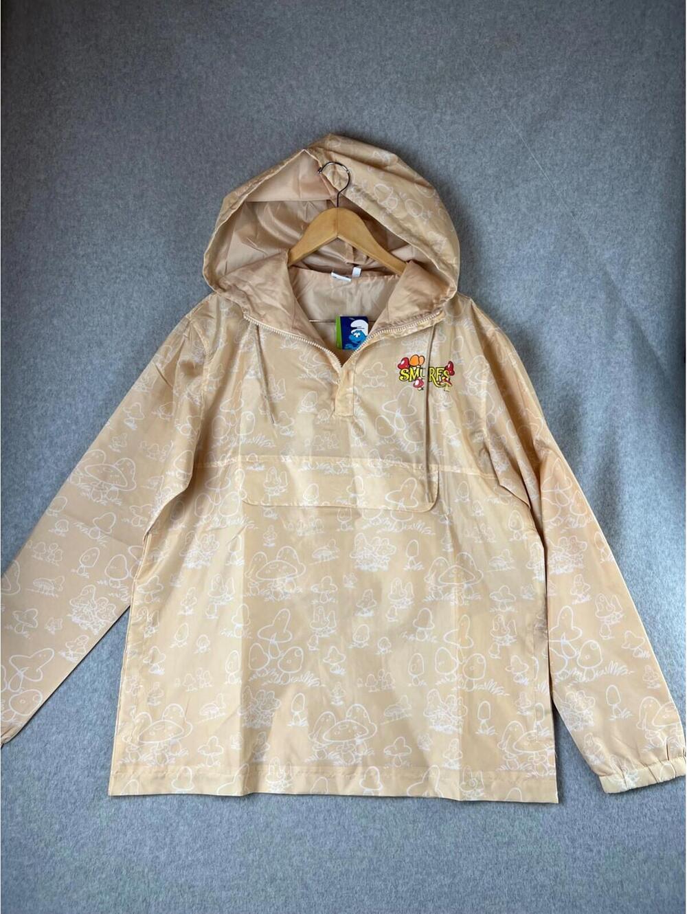 The Smurfs Mens Windbreaker Jacket Pullover Hooded Mushrooms Smurfs Size Large